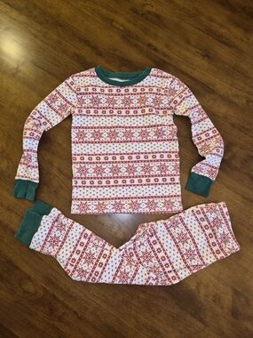 Carter's Red and White Fair Isle Cotton Pajama Set with Green Trim 5T